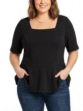 2/$20 Size 16 Lane Bryant Black Square Neck Peplum Top PLUS SIZE
